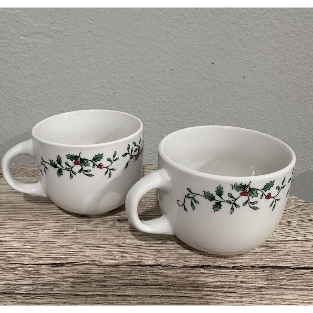 Royal Seasons Coffee Tea Cocoa Cups Christmas Holly Berry Stoneware  Set of 2